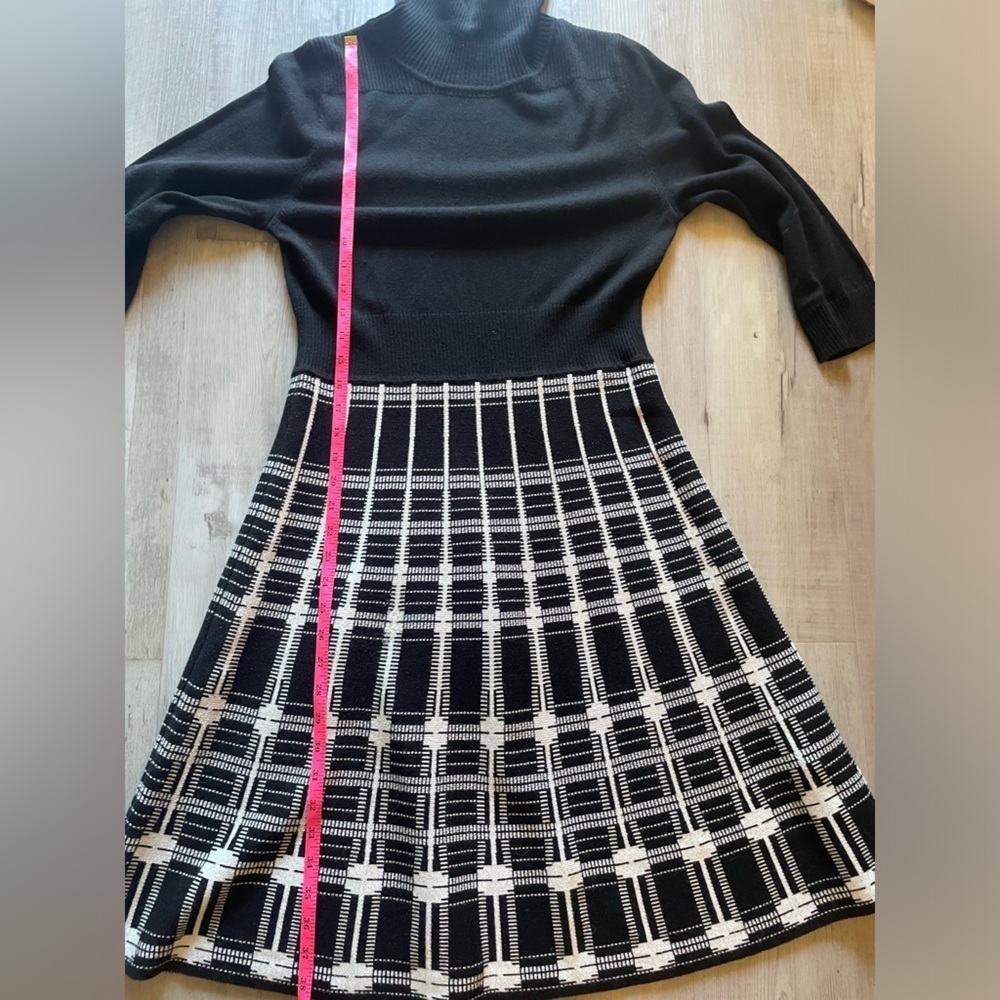 J Howard Plaid Turtleneck Knit Dress Black White Long Sleeve Midi Size Large - Picture 4 of 8